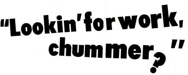 The article title for "Looking for Work, Chummer?" showing the title in tilted block font