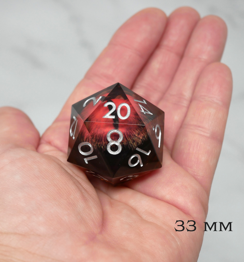 Smaug's Eye | Giant D20 Moving Eye DnD Dice | Acrylic RPG Gaming Dice