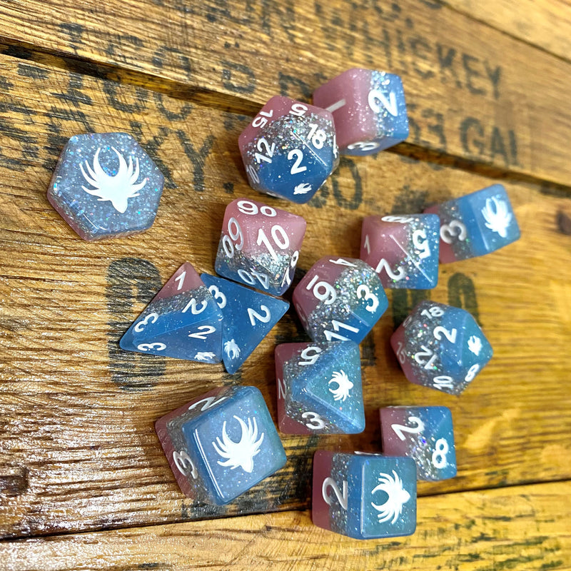 Elemental Glimmer - 14 Piece DnD Dice Set | Acrylic RPG Gaming Dice