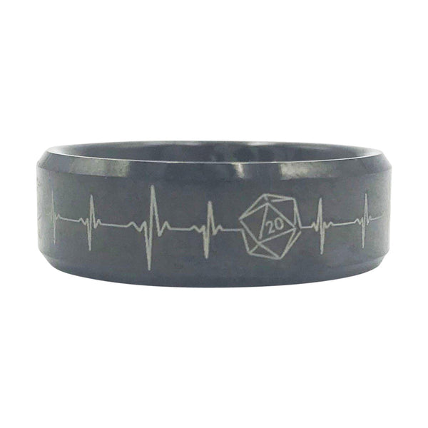 D20 Heartbeat Tungsten Ring - D20 Collective - Rings - DND Tabletop RPG Dice - D20 Heartbeat, D20 Ring, Jewelry, Rings, Tungsten Ring, Tungsten Rings