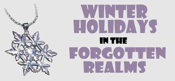 An illustration of Auril's symbol, a snowflake, next to the words "Winter Holidays in the Forgotten Realms"