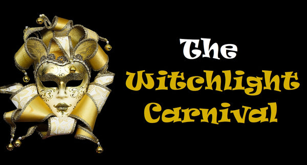 A photo of a carnival mask, in gold and white, against a black background. The words "The Witchlight Carnival" are written next to it in font. 