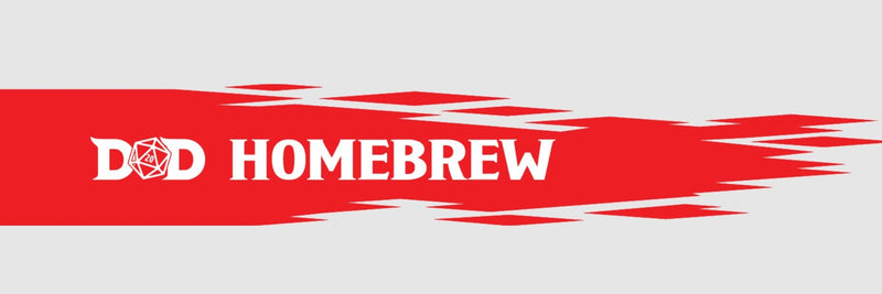 A cover logo for use on DnD Homebrew. It looks like a red burst of flame, with the words "DnD Homebrew" in white on top of it. The 'N' in DnD is replaced by the outline of a D20