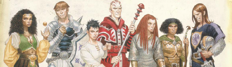 A drawing from 3e Dungeons and Dragons, depicting various human ethnicities found in the Forgotten Realms campaign setting. 