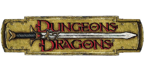 Image Description: an illustration of the 3e logo for Dungeons and Dragons, a panel with a sword separating the words Dungeons and Dragons.