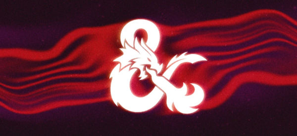 An image from the DnD website for One DnD. It shows a white Draconic Ampersand in front or wavy red lines in front of a black background