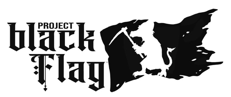 A banner image of the logo for Project Black Flag, a silhouette of a kobold in armor holding a pickaxe on a black flag, next to the words "Project Black Flag" in stylized font