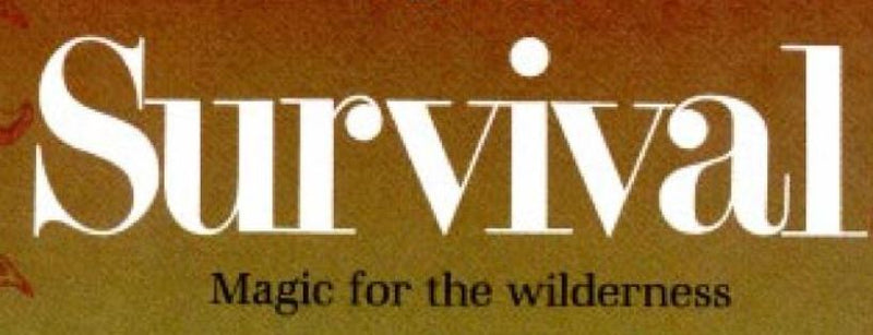 A section of the title image from '12 Secrets of Survival'. The words "survival, magic for the wilderness' are in front of an orange and yellow gradient background