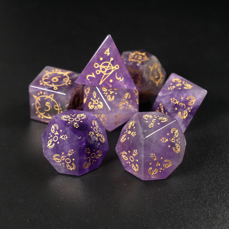 Astral Amethyst  - 7 Piece DnD Dice Set | Gemstone RPG Gaming Dice