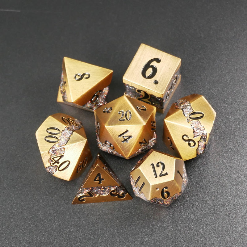 Blighted Gold - 7 Piece DnD Dice Set | Metal RPG Gaming Dice