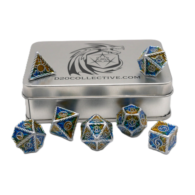 Coastal Shield - 7 Piece DnD Dice Set | Metal RPG Gaming Dice