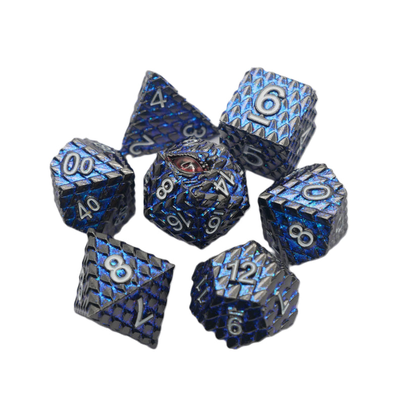 Cobalt-Scaled Dragon - 7 Piece DnD Dice Set | Metal RPG Gaming Dice