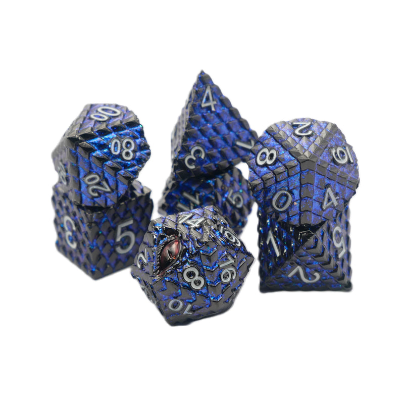 Cobalt-Scaled Dragon - 7 Piece DnD Dice Set | Metal RPG Gaming Dice