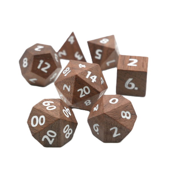 Deku Seed- 7 Piece DnD Dice Set | Wood RPG Gaming Dice