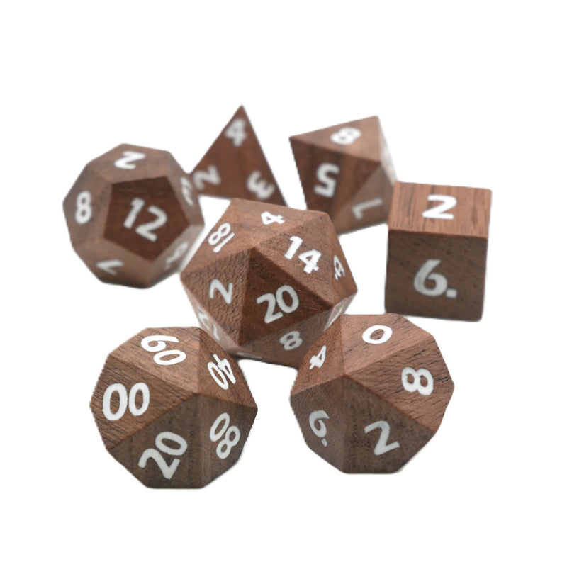 Deku Seed- 7 Piece DnD Dice Set | Wood RPG Gaming Dice