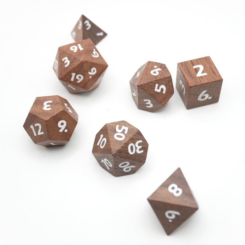 Deku Seed- 7 Piece DnD Dice Set | Wood RPG Gaming Dice