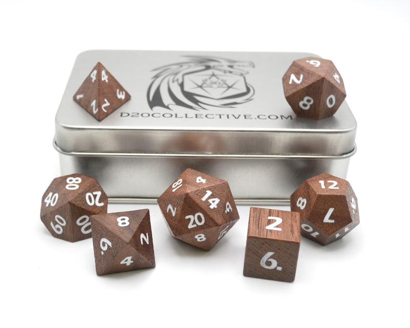 Deku Seed- 7 Piece DnD Dice Set | Wood RPG Gaming Dice