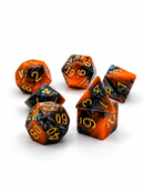Cinder Moon – Orange & Charcoal 7-Piece Acrylic D&D Dice Set