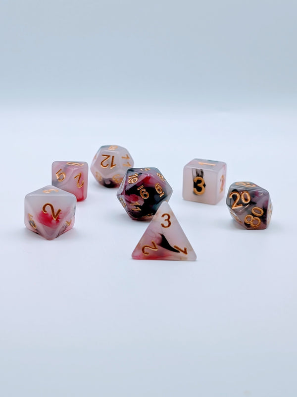 Heart of Shadows - 7 Piece DnD Dice Set | Acrylic RPG Gaming Dice