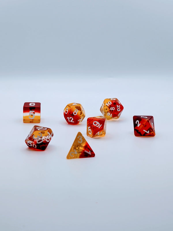 Mythical Inferno - 7 Piece DnD Dice Set | Acrylic RPG Gaming Dice