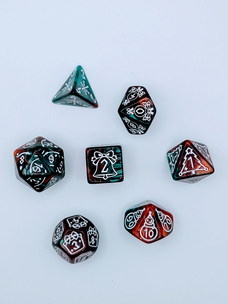 Yuletide Luck - 7 Piece DnD Dice Set | Acrylic RPG Gaming Dice