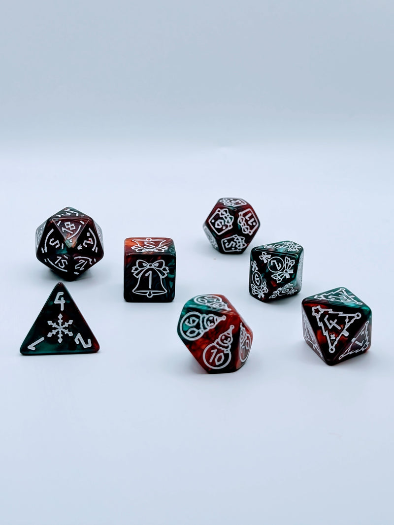 Yuletide Luck - 7 Piece DnD Dice Set | Acrylic RPG Gaming Dice