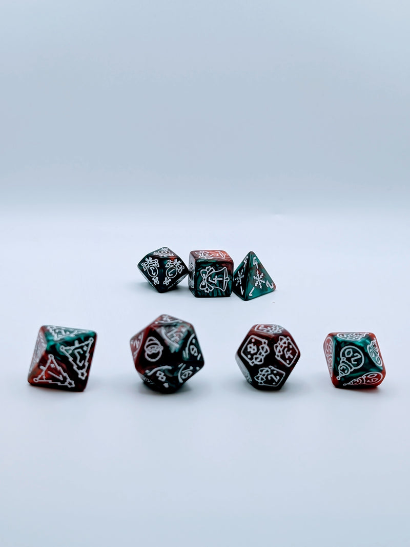 Yuletide Luck - 7 Piece DnD Dice Set | Acrylic RPG Gaming Dice