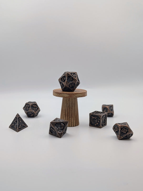Elder Scroll (Bronze) - 7 Piece DnD Dice Set | Metal RPG Gaming Dice
