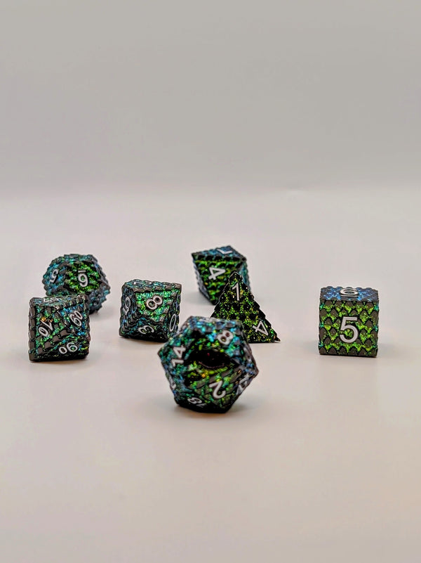 Venomfang's Gaze - 7 Piece DnD Dice Set | Metal RPG Gaming Dice