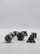 Starfall - 7-Piece Black & Holographic Glitter Dice Set for D&D