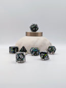 Starfall - 7-Piece Black & Holographic Glitter Dice Set for D&D