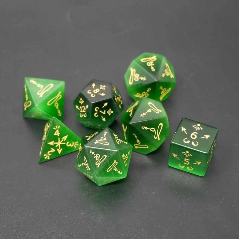 Green Cat Eye - Ranger - 7 Piece DnD Dice Set | Gemstone RPG Gaming Dice