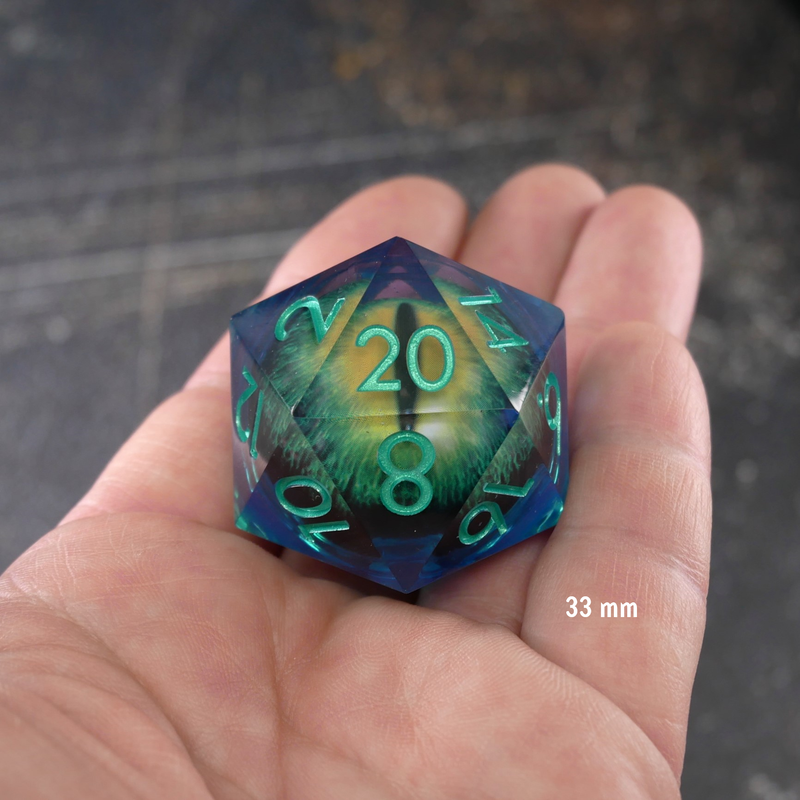 Remorhaz's Eye | Giant D20 Moving Eye DnD Dice | Acrylic RPG Gaming Dice