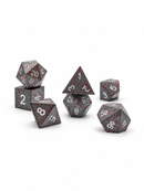 Battleborn – 7-Piece Metal D&D Dice Set with Crimson Flecks