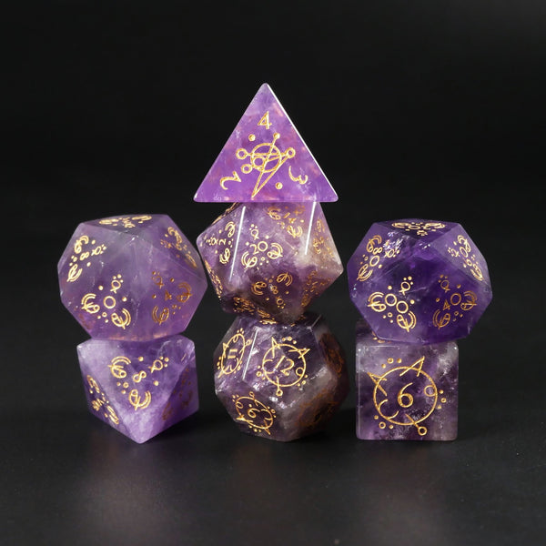 Fortitude - Amethyst Gemstone Dice Set newest | Hand Carved | 7 Polyhedral Dice | DnD Dice Set | Dungeons and Dragons | RPG Game | DND | Gemstones