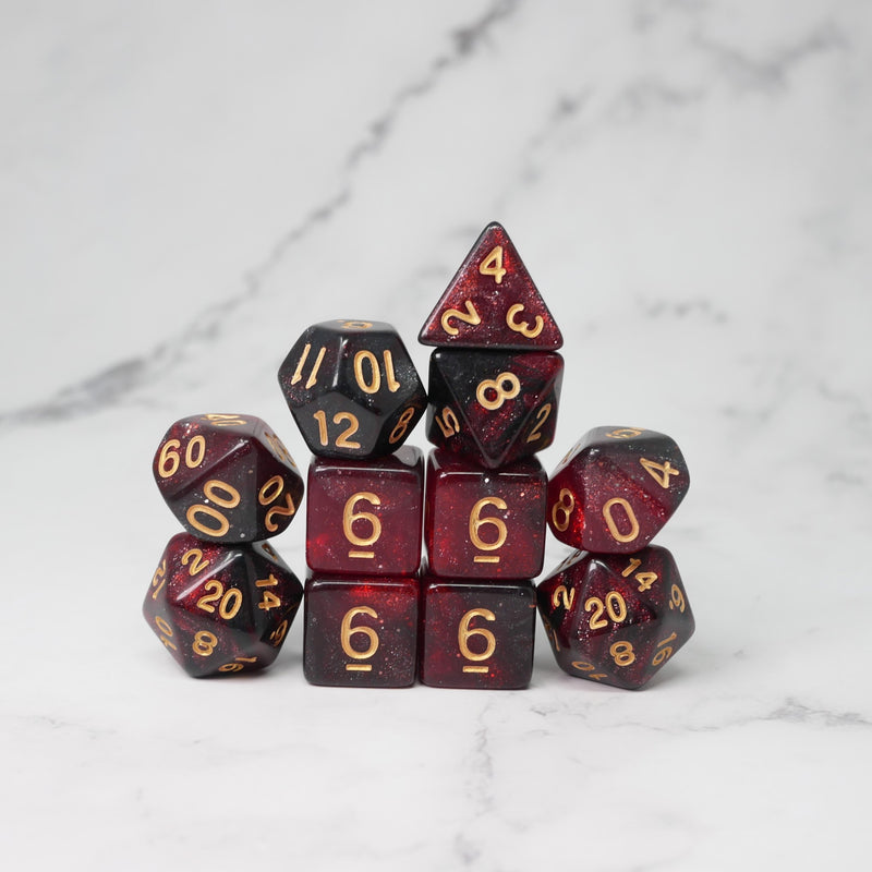 Blood and Wine - 11 Piece DnD Dice Set | Acrylic RPG Gaming Dice