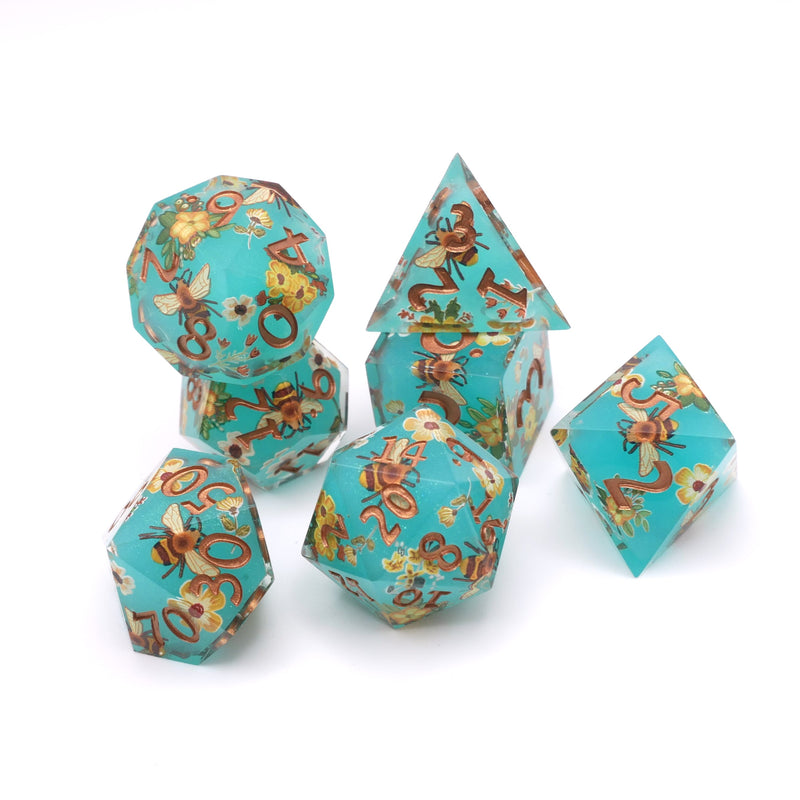 Blue Honey - 7 Piece Sharp Edge DnD Dice Set | Acrylic RPG Gaming Dice