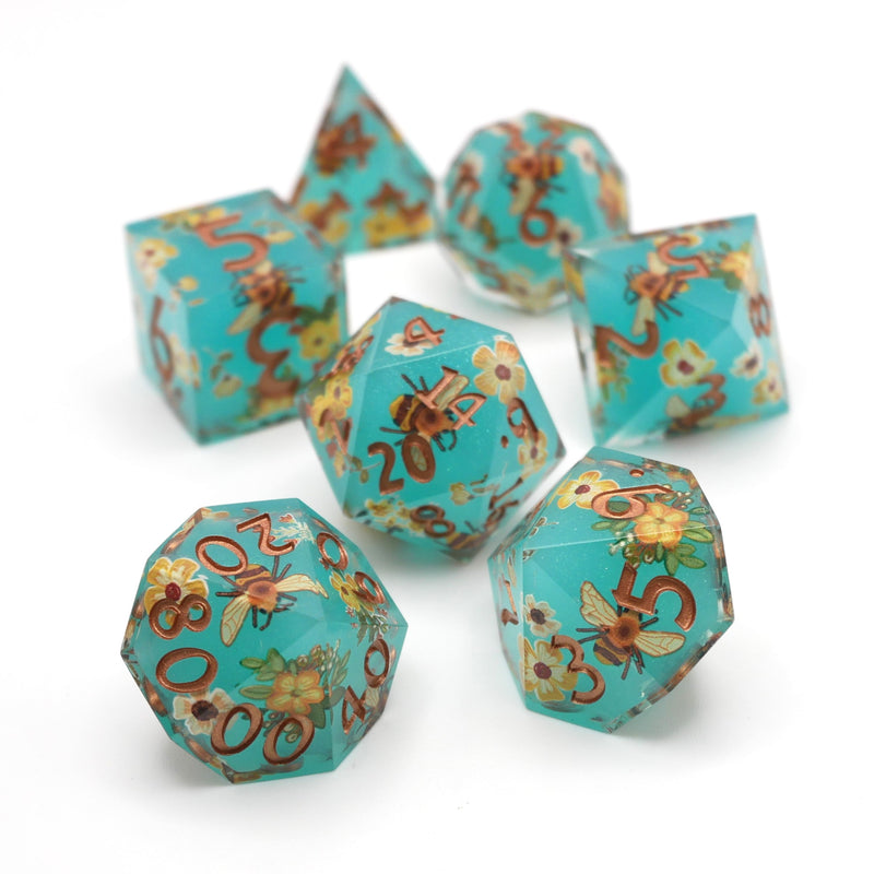 Blue Honey - 7 Piece Sharp Edge DnD Dice Set | Acrylic RPG Gaming Dice