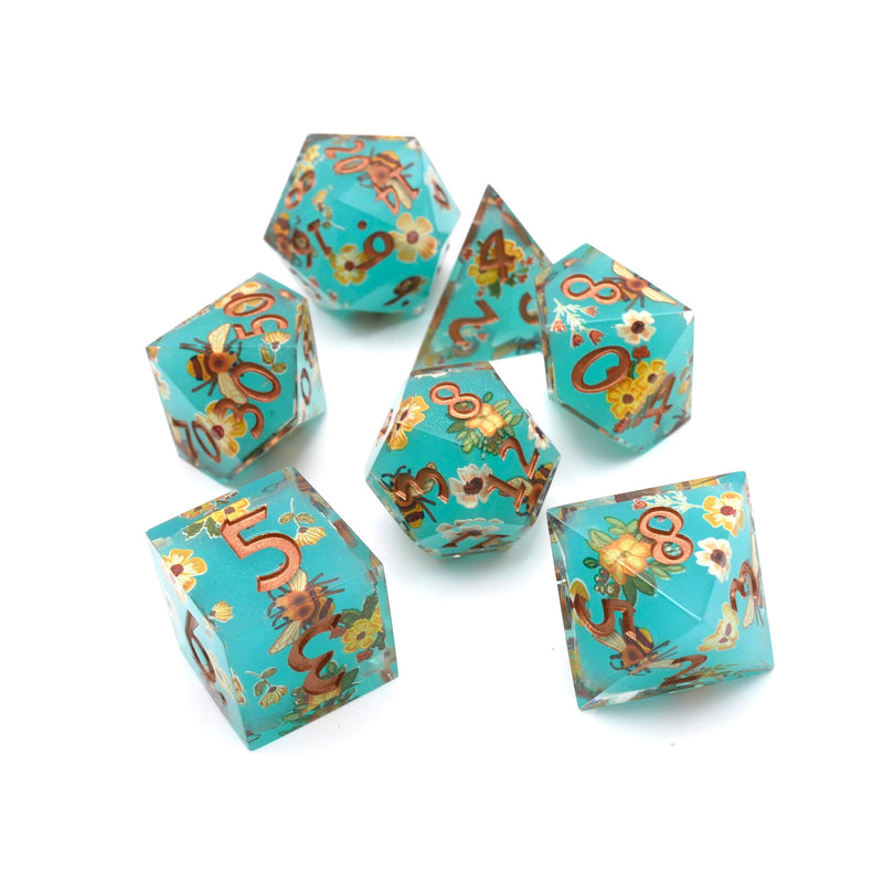 Blue Honey - 7 Piece Sharp Edge DnD Dice Set | Acrylic RPG Gaming Dice