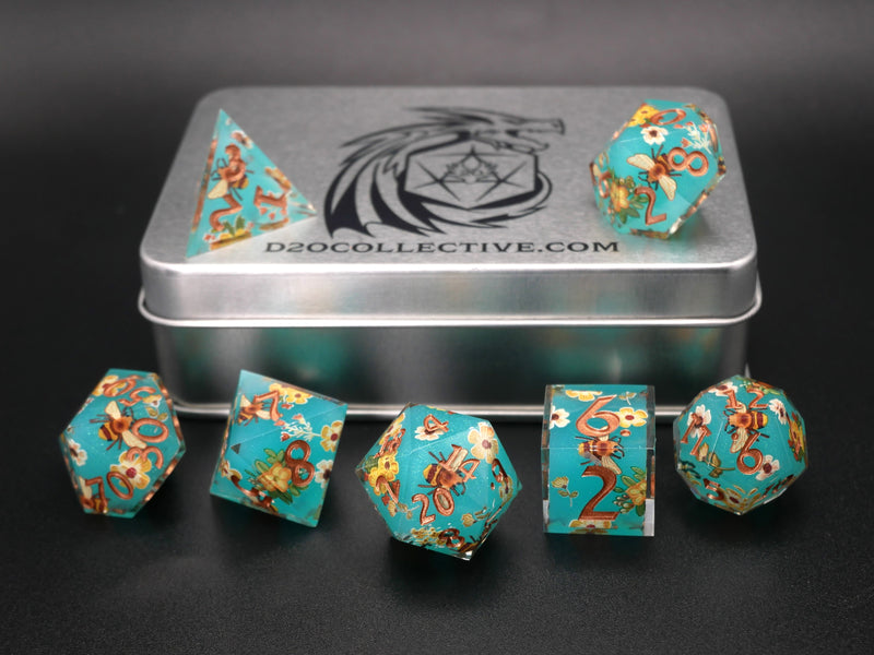 Blue Honey - 7 Piece Sharp Edge DnD Dice Set | Acrylic RPG Gaming Dice