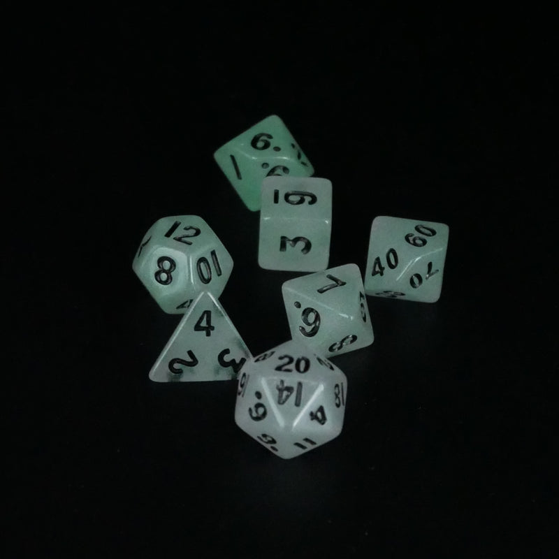 Fey Lights - Glowing - 7 Piece DnD Dice Set | Mini Acrylic RPG Gaming Dice