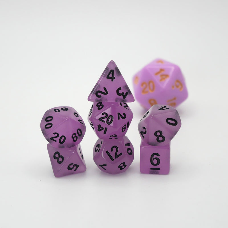 Fey Lights - Glowing - 7 Piece DnD Dice Set | Mini Acrylic RPG Gaming Dice