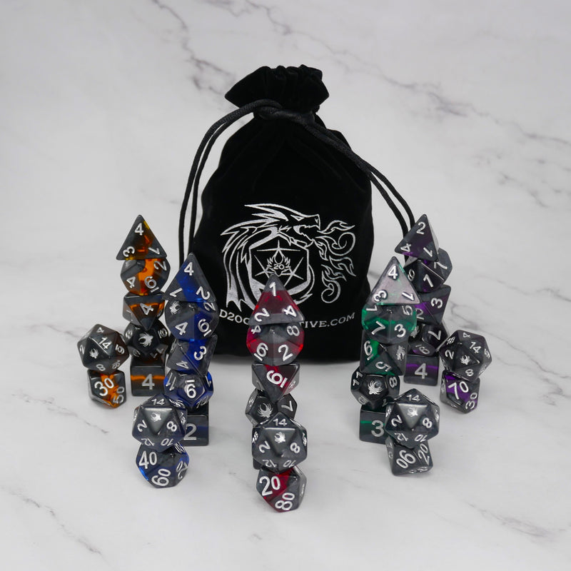 Forgotten Gemstones - 5 Set Custom D20 Collective Acrylic Dice Bundle w/ Dice bag