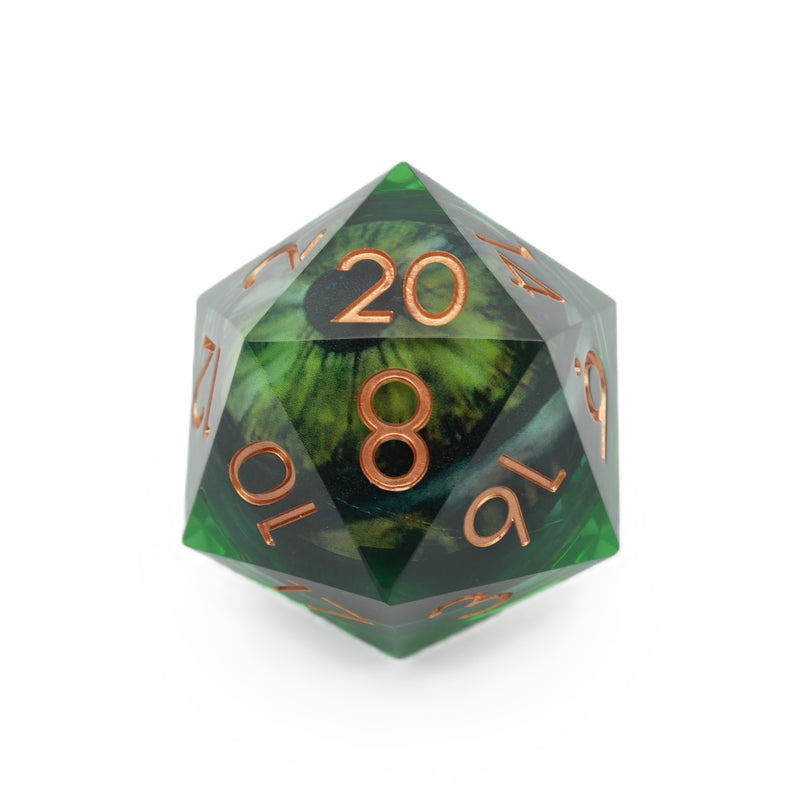 Green Slaadi's Eye - Giant D20 Moving Eye DnD Dice | Acrylic RPG Gaming Dice