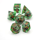Green Slaadi's Eye - 7 Piece Moving Eye DnD Dice Set | Acrylic RPG Gaming Dice