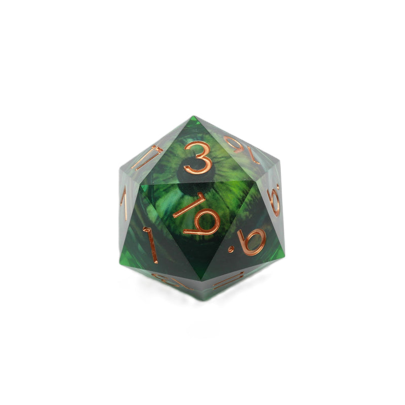 Green Slaadi's Eye - Giant D20 Moving Eye DnD Dice | Acrylic RPG Gaming Dice