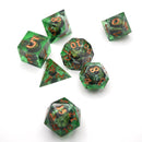 Green Slaadi's Eye - 7 Piece Moving Eye DnD Dice Set | Acrylic RPG Gaming Dice
