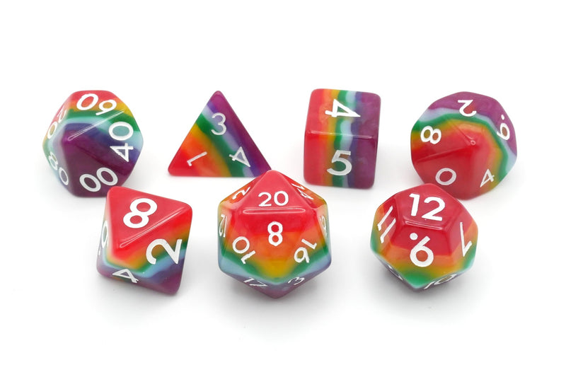 Rainbow Redux - 7 Piece DnD Dice Set | Acrylic RPG Gaming Dice