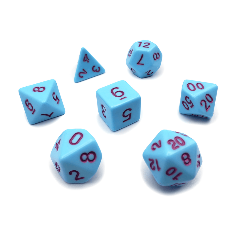 Bluebird - D20 Collective - Dice - DND Tabletop RPG Dice - .48, 7 Piece Sets, Acrylic, Blue, Dice, Dice and Tokens, Dice Sets, dicecolor_Blue, diceluminescence_None, diceluminescencel_None, dicematerial_Acrylic, dicenumber color_Purple, dicenumber_magenta, dicenumber_pink, diceopacity_Solid, dicepattern_Solid, dicesize_Standard, Gaming Dice, material_Acrylic, None, Plastic Dice, Purple, Solid, Standard, under10