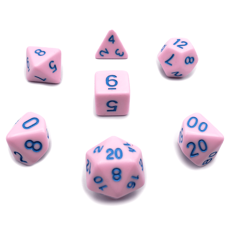 Cotton Candy - D20 Collective - Dice - DND Tabletop RPG Dice - .48, 7 Piece Sets, Acrylic, Blue, Dice, Dice and Tokens, dicecolor_Pink, diceluminescence_None, diceluminescencel_None, dicematerial_Acrylic, dicenumber color_Blue, dicenumbercolor_Blue, diceopacity_Solid, dicepattern_Solid, dicesize_Standard, Gaming Dice, material_Acrylic, None, Pink, Plastic Dice, size_Standard, Solid, Standard, under10